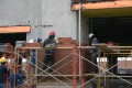 construction, masonry, brick, layer, mortar, trowel, scaffold