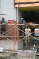 construction, masonry, brick, layer, mortar, trowel, scaffold