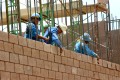 construction, masonry, brick, layer, mortar, trowel, scaffold