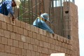 construction, masonry, brick, layer, mortar, trowel, scaffold